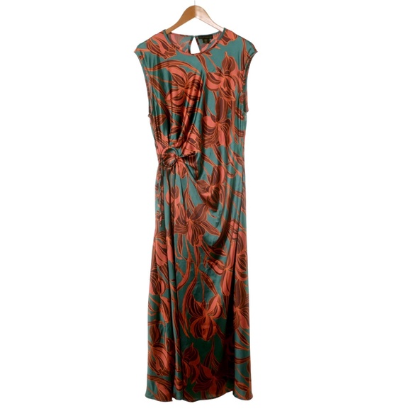 House of Harlow 1960 Satin Iris Floral Green Cutout Ruched Maxi Dress Womens XL - Picture 1 of 8